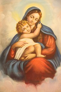 Bild von Jungfrau und Kind in der maronitischen Kirche, Lome, Togo