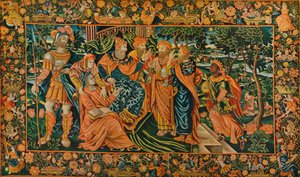 Besuch der Weisen bei Herodes: Elisabethanisches Petit-Point-Panel, ca. 16. Jahrhundert