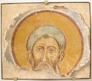 Wandmalerei eines männlichen Heiligen, byzantinisch, moderne Restaurierung