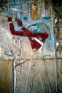 Wandmalerei, die den Gott Thot darstellt, Tempel von Ramses III, Medinet Habu, Ägypten