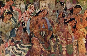 Wandmalerei aus den Höhlen von Ajanta von Raja Mahajanaka, ca. 480