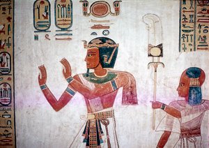 Wandmalerei von Ramses III., der den verstorbenen Sohn zu den Göttern führt, Tal der Königinnen, Ägypten, ca. 12. Jahrhundert v. Chr. von Unbekannt