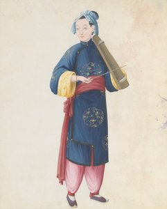 Aquarell eines Musikers, der Qin spielt