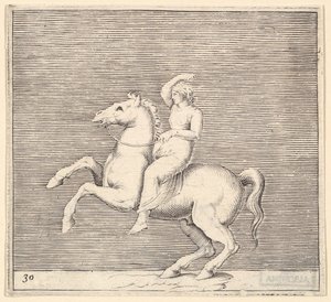 Frau auf aufbäumendem Pferd, veröffentlicht ca. 1599-1622 von Unbekannt