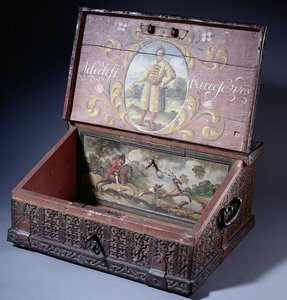 Holzkasse oder Schreibkasten mit Porträt von Peter des Großen Sohn, ca. 1695 von Unbekannt