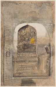 Verehrung des Steinbildes von Shiva und Parvati innerhalb eines Lingams, um 1710