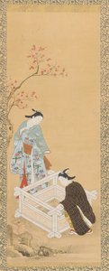 Junge und ein Mädchen in der Nähe eines Brunnens, Edo-Periode, 1615-1868