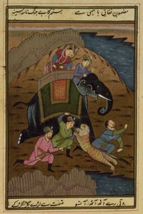 Kaiser Akbar auf der Tigerjagd, aus dem Akbarnama, Mughal
