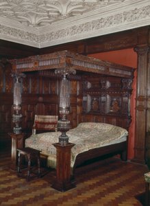 Himmelbett, geschnitzte Eiche, 16.-17. Jahrhundert von Unbekannt Unbekannt