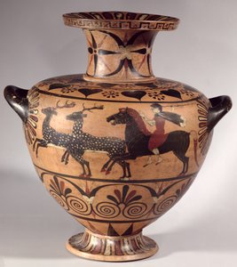 Hydria, Jagdszene, archaisch-griechisch, schwarzfigurige etruskisch-ionische Periode, ca. 540-530 v. Chr. von Unbekannt Unbekannt