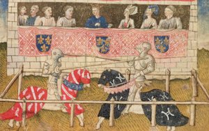 John Chalon aus England und Lois de Beul aus Frankreich beim Turnier, aus dem Manuskript der Königlichen Rüstkammer, 1448