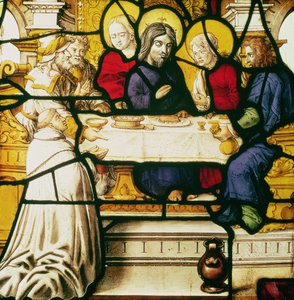 Tafel, die den heiligen Andreas beim Abendmahl in Emmaus darstellt
