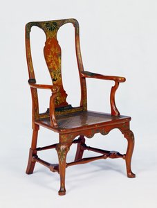 Queen Anne rot lackierter Sessel mit Kabriolettenbeinen, um 1710 von Unbekannt Unbekannt