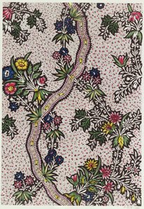 Textildesign von Pflanzenformen und geschwungenen Bändern, um 1770