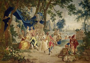 Das Dorffest nach D. Teniers, gewebt von LeClerc und J. van der Borg, spätes 17. Jahrhundert, Landschaftsgestaltung wahrscheinlich von Lucas Achtschelling von Unbekannt Unbekannt