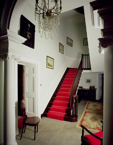 Ansicht der Halle und Treppe des Belle Isle House, Lake Windermere, erbaut 1774-ca.1781 von Unbekannt Unbekannt
