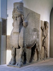 Geflügelter Stier von der Fassade des Palastes von König Sargon II, Khorsabad, Spätassyrische Zeit, ca. 725 v. Chr. von Unbekannt