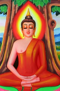 Buddha in Meditationshaltung unter dem Bodhi-Baum, Vientiane, Laos