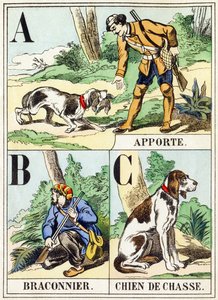 A B C: Apportieren, Wilderer, Jagdhund - Das Jagd-Alphabet, ca. 1890