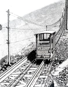 Seitenansicht des Wagens auf der Vesuv-Standseilbahn