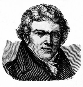 Aloys Senefelder (1771-1834), deutscher Schauspieler und Dramatiker, Erfinder der Lithographie und Drucker. Illustration / Holzstich aus: „Die Welt in Bildern“, veröffentlicht vom Autor Dr. Chr.