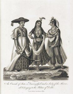 Ein Omrah des Staates; ein tanzendes Mädchen; und eine Dame des Harems, Indien