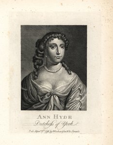 Anne Hyde (1637-1671), Herzogin von York und Albany, erste Frau von König James II. von England. Kupferstich nach einem Porträt von Sir Peter Lely aus William Richards