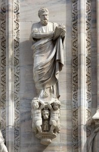 Architektur: Statue des Heiligen Markus von Donato Carabelli (1811). Detail der Fassade der Kathedrale (Dom oder Duomo) von Mailand, Italien von Unbekannt
