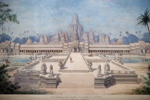 Asiatisches Zivilisationsmuseum, Angkor, Erkundung der heiligen Stadt Kambodschas, Ansicht der östlichen Fassade des Bayon von Louis Delaporte und Henri Deverin, Singapur, 2018 (Foto) von Unbekannt