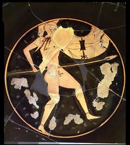 Attische rotfigurige Kylix, die einen griechischen Krieger darstellt, Griechisch (ca. 500 v. Chr.)