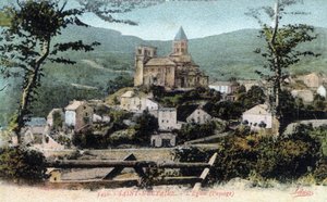 Auvergne, Puy-de-Dome (63), Saint Nectaire: Blick auf das Dorf und die Kirche - Postkarte Ende 19. Anfang 20. Jahrhundert von William M. Timlin