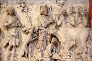 Basilika von St. Denis, Flachrelief, Darstellung einer betenden Menge, als der König vorbeiging, Saint-Denis, Frankreich von Unbekannt