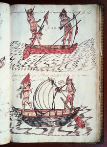 Boote der Indianer, Seite aus Codex Canadensis, Manuskript auf Pergament von Louis Nicolas
