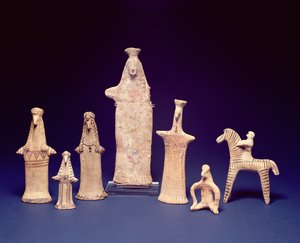 Böotische Gruppe: Stehende, hockende Figuren und ein Reiter, ca. 600-550 v. Chr. von Unbekannt