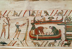 Schiffbau unter den Befehlen von Herzog Wilhelm, Bayeux-Tapisserie