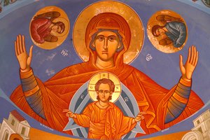 Chor-Deckenfresko in der orthodoxen Kirche von Pedoulas. Jungfrau und Kind, 20150510, Pedoulas, Zypern von Unbekannt