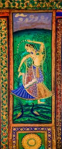 Chittra Shala Innenhof mit virtuosen feinen Gemälden, Taragarh Fort, Bundi, Rajasthan, Indien