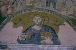 Christus in Majestät, Mosaik über der Tür des Narthex der byzantinischen Kirche St. Saviour in Chora