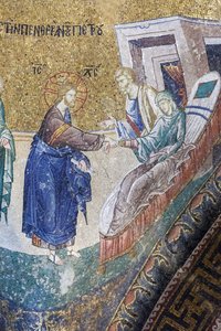 Christus heilt die Schwiegermutter von Petrus, Mosaik in der Chora-Kirche, Istanbul, Türkei