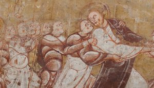 Kirche (Église Saint-Martin). Innenraum. Wandmalereien (Fresko). Nordwand des Chors. Detail. Verhaftung Christi. 12. Jahrhundert. von Unbekannt