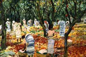 Kakaoernte in Sao Tome, ca. 1910-20 (Farblithografie)