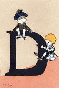 D wie deux, descendre - Alphabet für Kinder. C. M. Herausgeber, Paris. Handbemalte Postkarten, abgestempelt 1904. Maße: 14 x 9 cm