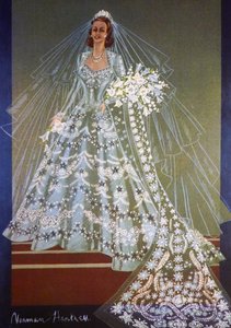 Entwurf für das Hochzeitskleid von Königin Elizabeth II. von Großbritannien von Unbekannter Künstler