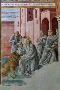 Detail mit St. Hieronymus, der den Dorn aus der Löwenpfote zieht, Kapelle des St. Hieronymus