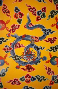 Drachenwandmalerei. Kopan-Kloster, Kathmandu, Nepal