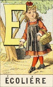 E: Schülerin - Gravur aus ABCD der kleinen Mädchen. Pellerin & Cie, Drucker-Verleger, Epinal, um 1890. Serie A. Maße: 19 x 13,5 cm