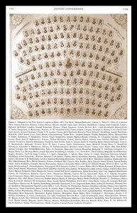 Erster Zionistenkongress in Basel 1897. Theodor Herzl erscheint im Zentrum der Montage von Delegierten und Führern