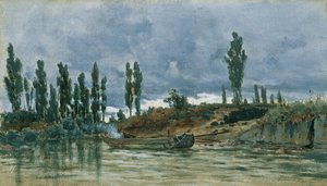Flusslandschaft mit Kahn