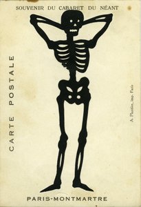 Frankreich, Île-de-France, Paris (75): Werbung für das Kabarett du Neant de Montmartre, das ein Skelett darstellt