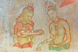 Fresko; barbusige Frau mit Blumen; Apsaras; UNESCO-Weltkulturerbe; Sigiriya; Sri Lanka von Unbekannt